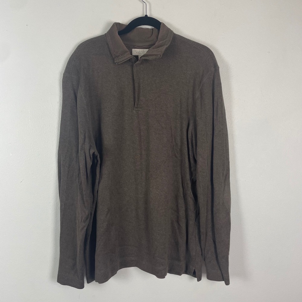 Banana Republic Mens Brown Quarter Zip Long Sleeve Pullover Sweater‎ XL Cotton